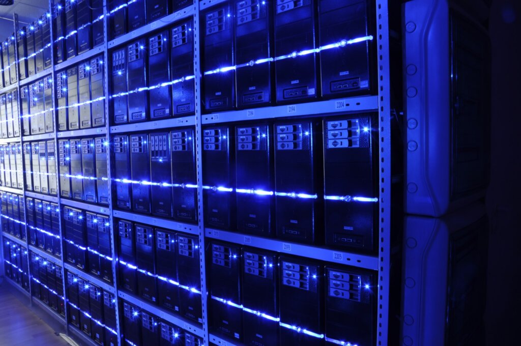 data center computers and servers for storing data, used for artificial intelligence