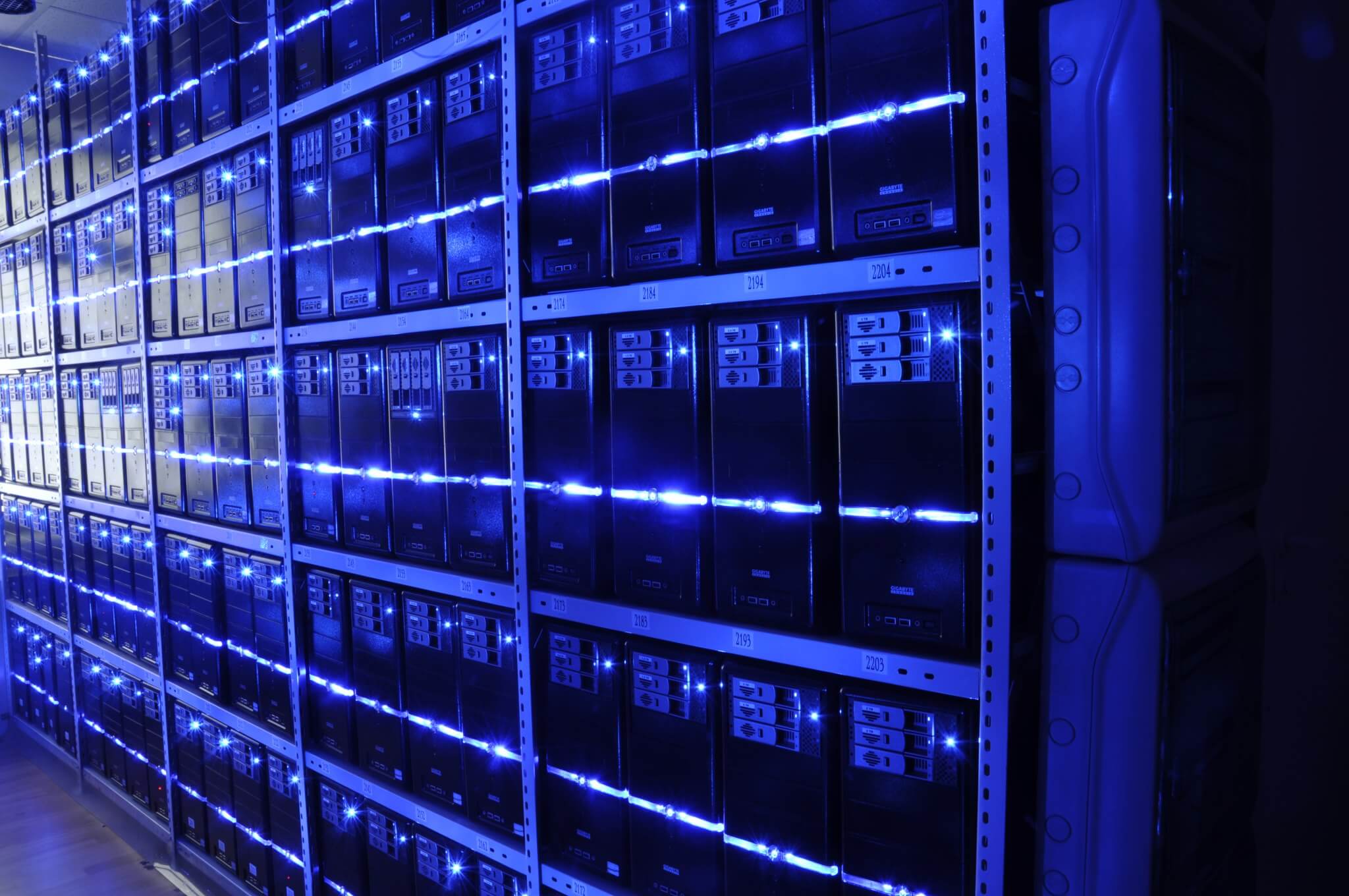 data center computers and servers for storing data, used for artificial intelligence